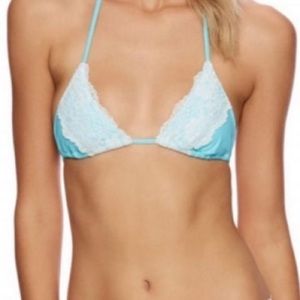 BEACH BUNNY Lady Lace & Swimsuit Aqua & White Lace Tiny Triangle Bikini Size XS